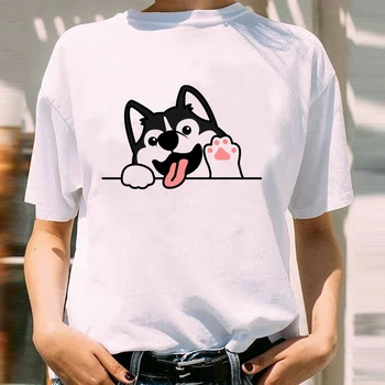Moterų Grafinis Šuns Leteną Veido Juokingas Mujer Camisetas 90-ųjų Animacinių filmų Trumpas Rankovės Lady Spausdinti Moterų Drabužiai Viršūnes Tees Marškinėlius (T-Shirt