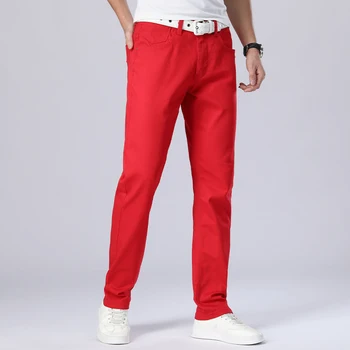 2020 naują pavasario, rudens vyriška klasikinė raudona/balta džinsai laisvi, tiesūs kojų slim-fit medvilnės džinsus mados atsitiktinis vyriški prekės kelnės