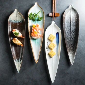 Japonų stiliaus ilgai lapų plokštelės lapų formos keraminės plokštės suši plokštė dim sum plokštė restoranas creative plokštė patiekalas, plokštieji