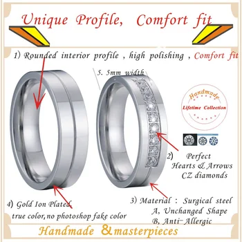 1 Poros Meilės Aljanso vyriški ponios pareiškime pora žiedas Santuokos sterlingas sidabro spalvos vestuvinių žiedų rinkinys vyrams ir moterims