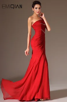 Naujas Vienos Pečių Raudona Inscenizacija Suknelė, Puošnios Vakarinės Suknelės