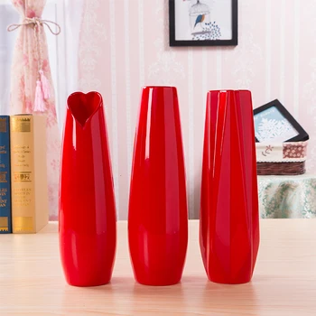 Raudonos Spalvos Keramikos Vaza, Didelis Dydis Raudona Gėlė, Porceliano Vaza Šiuolaikinės Mados Stalo Vaza, Vestuvių Dekoravimas Europoje Gėlių Vaza