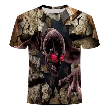 Mados Vasaros T-Shirt Vyrai 2021 3D Kaukolė Spausdinti vyriški T-Shirt Kvėpuojantis Streetwear Sujungimas Spausdinti Marškinėliai Vyrams