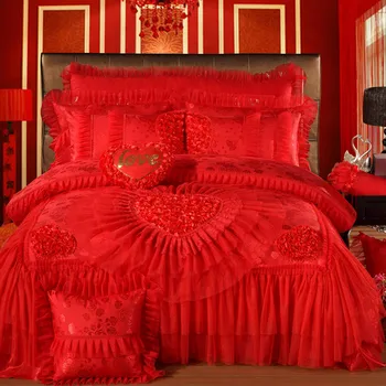 Rytų nėrinių raudona rožinė vestuvių prabanga royal Patalynės komplektas queen ' king size Lovatiesė butas lapas nustatyti Antklode padengti miegamojo komplektas
