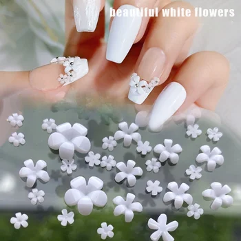 100vnt penkių žiedlapis balta gėlė tridimensional Mini dervos balta gėlė nagų apdaila