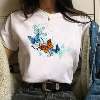 Naujausias Streetwear Moterų Tee Gražus Mėlynas Drugelis Grafika 90s Atsitiktinis Pavasario Vasaros Harajuku T-shirt