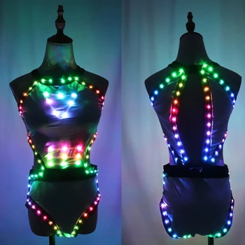 Full LED Šviesos Klubas Suknelės LED Seksualus Bikini Liemenėlė Švyti Šokių Baras, naktinis klubas GOGO Dainininkas Veiklos Kostiumas