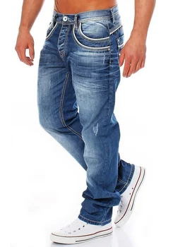Vyrai Džinsai Kietas Tiesios Kelnės Hip-Hop Vyrų Atsitiktinis Streetwear Vaikinu Stilius Džinsinio audinio Kelnės Ruožas Baggy Jeans vyriškos Kelnės