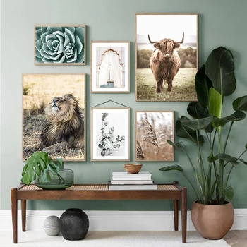 Šiaurės Gamtos Kraštovaizdžio, Drobė Spausdinti Plakato Gyvūnų Liūtas Bull Succulents Augalų Dekoracijos Sienos Meno Tapybos Apdailos Nuotrauką