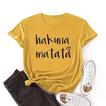 Nauja Vasaros Moterų Mados Hakuna Matata Laiškas Spausdinti Atsitiktiniai trumpomis Rankovėmis Marškinėliai Laisvi O-kaklo Moteriški marškinėliai Moterims Topai