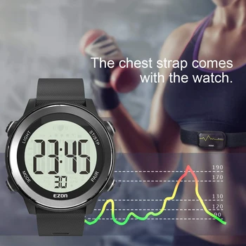 EZON T057 Vyrų Širdies ritmo Monitorius Veikia Skaitmeninės Žiūrėti Žadintuvas Chronografas Kalorijų Skaitiklis Sporto Žiūrėti su Krūtinės Diržas
