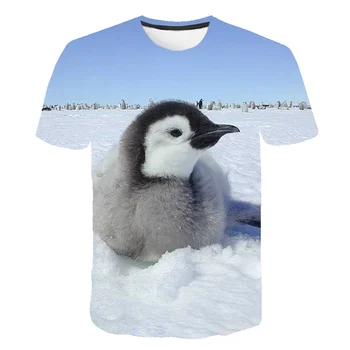 2021 Naujas Vasaros Vaikų marškinėliai 3D Pingvinas Spausdinti Gyvūno O-Kaklo Prarasti Trumpas Rankovėmis Marškinėliai Patogūs Berniukų, Mergaičių Viršūnės