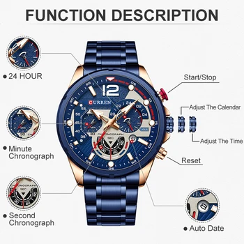 Laikrodžiai Mens 2021 CURREN Top Brand Prabanga Atsitiktinis Plieno, Kvarcas vyriški Žiūrėti Verslo Laikrodis Vyrų Sporto Vandeniui Data Chronograph