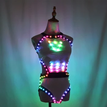 Full LED Šviesos Klubas Suknelės LED Seksualus Bikini Liemenėlė Švyti Šokių Baras, naktinis klubas GOGO Dainininkas Veiklos Kostiumas