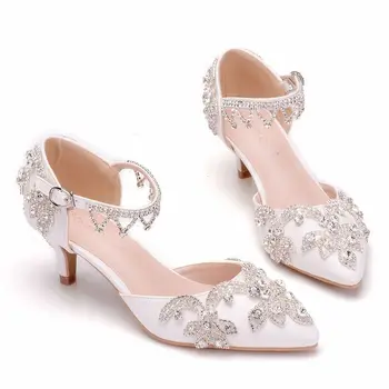 Moterų sandalai vestuves pokylių PU Cirkonio Dirželio Sagtis 5.5 CM storio Aukšti Kulniukai Pažymėjo Tne moterų batų dydis 35-42 balta