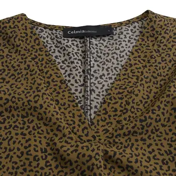 2021 Celmia Mados Palaidinės, Moterų Ilgas Rankovėmis Marškinėliai Seksuali V-Kaklo Leopardas Spausdinti Viršuje Atsitiktinis Laisvas Darbo pareigas, Blusas