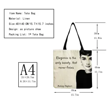 Audrey Hepburn Citatos Madingas Rankinukas Lino Didelės Talpos, Aukštos Kokybės Pečių Nešti Laišką Pirkinių Krepšys Moterų Custom Modelis