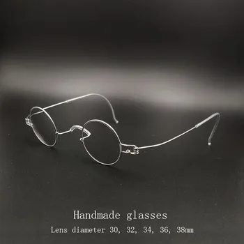 Puikus rankų darbo rato skersmuo 30 32 34 3638 mm recepto trumparegystė presbyopia skaitymo akiniai derliaus maži, apvalūs rėmeliai