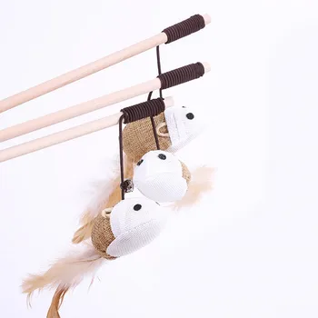 Naminių Kačių Kibinimas Žaislai Interaktyvus Plunksnų Medžio Lazdele Pelės Žaislas Su Mini Bell Kačiukas Catcher Kibinimas Medinės Lazdelės Kačių Žaislai