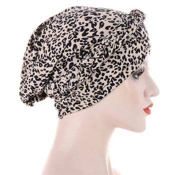 Kietas Leopardas Spausdinti Moterų Medvilnės Turbaną Skrybėlę Skullies Beanies Kepurės Femme Musulman Pintas Variklio Dangčio Turbante Apdangalai, Apsiaustas