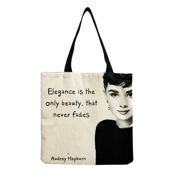 Audrey Hepburn Citatos Madingas Rankinukas Lino Didelės Talpos, Aukštos Kokybės Pečių Nešti Laišką Pirkinių Krepšys Moterų Custom Modelis
