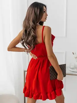 Raudona Juoda Dirželiai Seksuali Mini Pavasario Vasaros Drabužių Suknelė Moterų Vetement Femme 2021 Sukienka Sundress Derliaus Atsitiktinis Suknelė