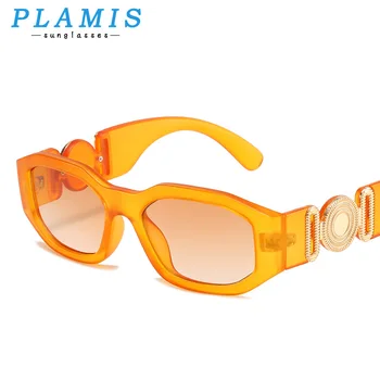 Naujas atvykimo 2021 stačiakampio futuristinis akiniai nuo saulės moterims, vyrams uv400 prekės dizaineris oranžinė geltona žalia mažas oculos de sol feminino