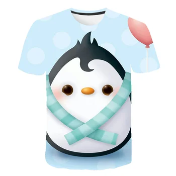 2021 Naujas Vasaros Vaikų marškinėliai 3D Pingvinas Spausdinti Gyvūno O-Kaklo Prarasti Trumpas Rankovėmis Marškinėliai Patogūs Berniukų, Mergaičių Viršūnės