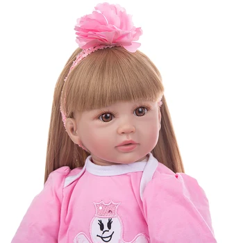KEIUMI Tiesiai Auksinių Plaukų Reborn Baby Lėlės Rožinė Princesė 60 CM Minkšto Silikono Naujagimių Tollder Lėlės, Žaislai Vaikams Gimtadienio Dovana