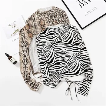 Moteris, zebras, Leopardas spausdinimui Marškinėlius Moterims ilgomis Rankovėmis backless Ruožas Slim Moterų Topai