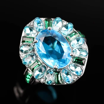 Išskirtinį Jūros Mėlyna Akmuo Vestuviniai Žiedai Prabanga Su Žalia Cirkonis Sidabro Spalvos Žiedai Moterims, Elegantiškas Vestuvių Papuošalai F3X431