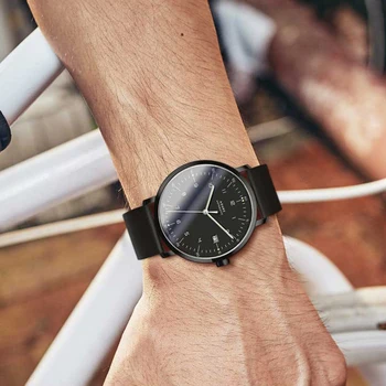 AOUKE automatinis laikrodis vyrams, mechaninė savarankiškai vėjo plono riešo laikrodžiai odos juosta klasikinis laikrodis relogio masculino