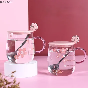 Išskirtinį stiklinės vandens, puodelis su dangteliu šaukštas karščiui atsparaus gėlių arbatos puodelio kavos puodelio girly mielas home office tinka dovanos