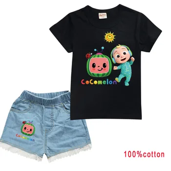 2021 Vasaros Kūdikių Mergaičių Cocomelon Drabužiai Vaikams, Medvilnės marškinėliai Džinsinio Šortai 2vnt Rinkiniai Mielas Arbūzas Bamblys Berniukai Komplektai