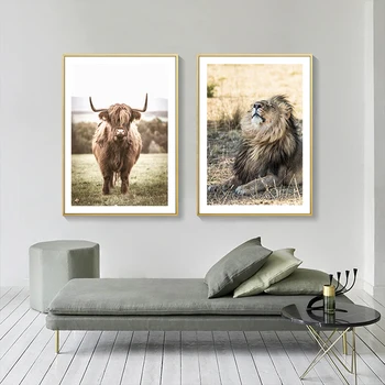 Šiaurės Gamtos Kraštovaizdžio, Drobė Spausdinti Plakato Gyvūnų Liūtas Bull Succulents Augalų Dekoracijos Sienos Meno Tapybos Apdailos Nuotrauką