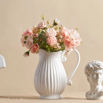 Keramikos Virdulys Gėlių Vaza Vaiskiai Balta Gėlių Kompozicijų Pieno Puodą Namų Dekoro Puodą Butelis Šalies Stiliaus Kūrybiškumą Darbalaukio Vaza