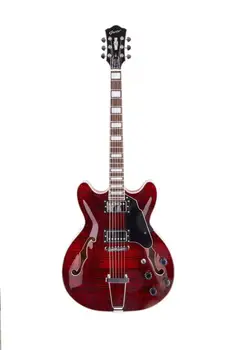 Nemokamas pristatymas Naujos aukščiausios kokybės raudona liepsna klevas tuščiavidurio kūno džiazo archtop gitara pusiau tuščiaviduriai džiazo elektrinė gitara