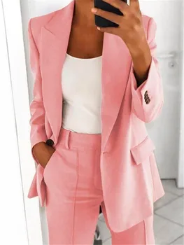 Plius dydžio švarkas moterims Mados slim ilgomis rankovėmis vieną mygtuką moterims švarkai ir striukės Rožinė elengant kostiumas striukė