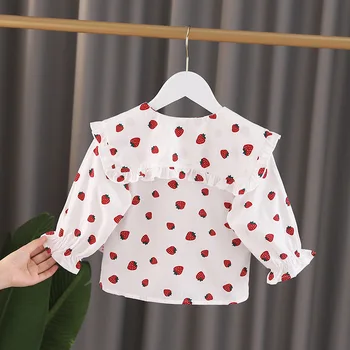 Korėjos versija pavasarį ir rudenį 2021 nauja mergina lėlės apykakle ilgomis rankovėmis princesė marškinėliai vaikams, kūdikių užsienio stiliaus strawbe