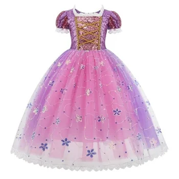 Rapunzel Suknelė Princesė Cosplay Kostiumas Vaikams Išgalvotas Blizgančiais Violetinė Prabanga Susivėlęs Halloween Party Kamuolys Suknelė