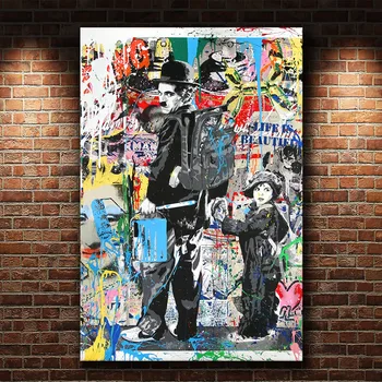 Karalius Komedija Chaplin Gatvės Meno Paveikslų Spausdinimas Ant Drobės, Grafiti, Plakatai, Drobė Ir Spausdina Pop Art Sienos Nuotraukas Cuadros