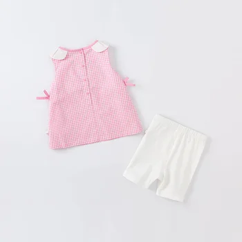 DB17288 dave bella vasaros kūdikių mergaičių mielas lankas pledas spausdinti drabužių rinkiniai vaikams mergina mados rankovių komplektai vaikams 2 vnt kostiumas