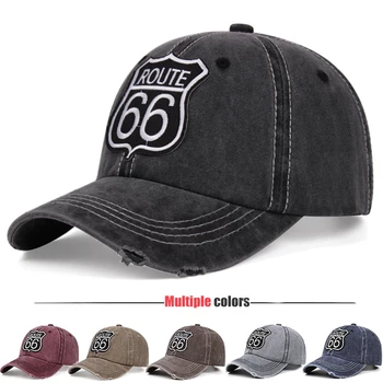 2021Trends ROUTE 66 siuvinėjimo retro plauti ponios skrybėlę unisex saulės skrybėlę beisbolo kepurė vyrams reguliuojamas džinsinio tėtis skrybėlę
