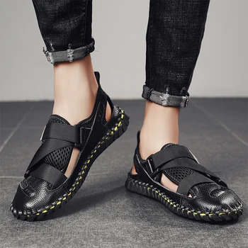 Sandalai vyriški batai Baotou laisvalaikio cool batai vyriški odiniai tuščiaviduriai vyriški sandalai ir šlepetės vasarą 2021