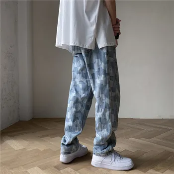 Kamufliažas Haremas Džinsai Pants Mens 2021 Mados Tendencijas Hip-Hop Drabužių Paauglių Pledas Pločio Kojų Džinsinio audinio Kelnių Japonijos Streetwear