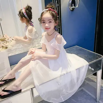 Mergaitė Grupė Dress Vasaros Vaikų Drabužių Bohemijos Stebėjimo Diržas Princesė Prom Dresses Šifono Rapunzel Balta Suknelė 10 Metų