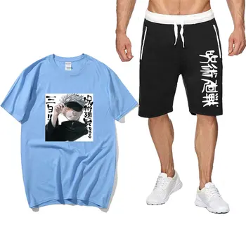 Vasara dviejų dalių manga medvilniniai vyriški T-shirt sporto šortai gatvės harajuku pantsuit sporto kelnės