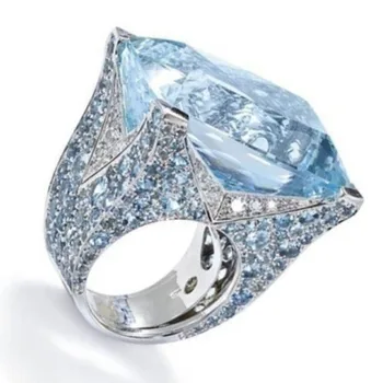 Modyle 2021 Naujas Prekės Ženklas Mados Sidabro Spalvos Žiedai Big Blue Crystal Dalyvavimas Vestuvių Žiedai Tuščiaviduriai Moterų Dropshipping