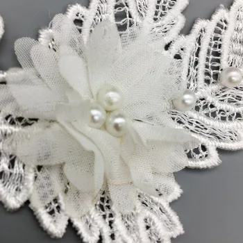 GXINUG 2yard Balta Gėlė Pearl Nėrinių Lapų Apdailos medžiagos Vestuvių Suknelė Vestuvių Juostelės Išsiuvinėti Pleistras Aplikacijos, Siuvimo 