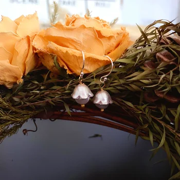 Senovės būdų yra susirgo bell orchidėjos baroko gėlavandenių perlų 925 auskarai auskarai mažas gražus
